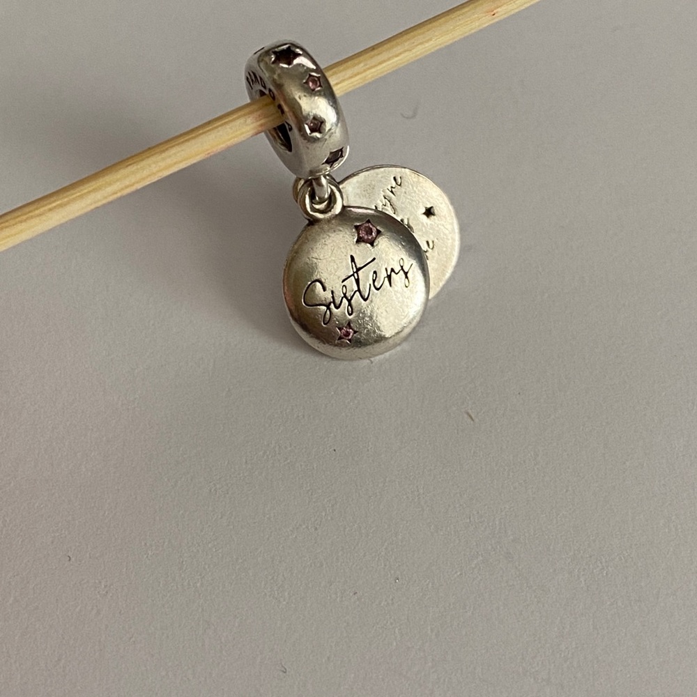 Forever Sisters Dangle Charm pink stones stars CZ 798012FPC Authentic Pandora